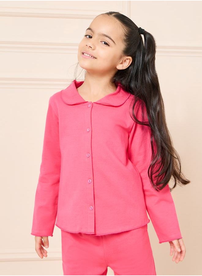 Styli - Solid Collared Shirt & Drawstring Pyjama Set - Image 1