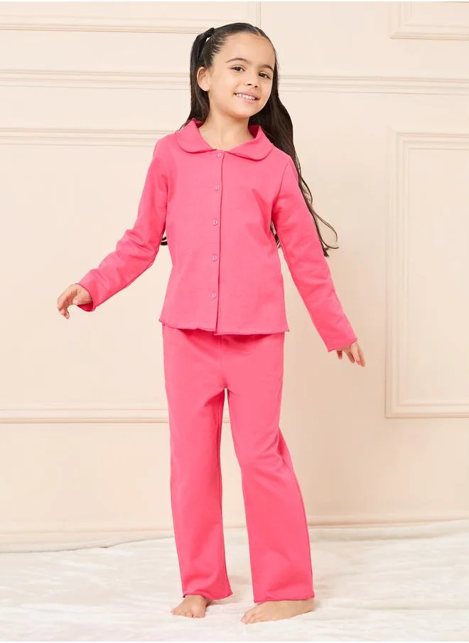 ستايلي Solid Collared Shirt & Drawstring Pyjama Set