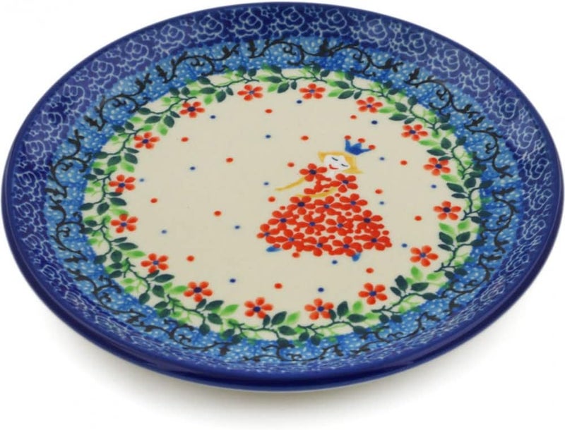 Polmedia Polish Pottery Authentic Polish Pottery Toast Plate in Princess In A Red Dress Design Handmade in Bolesawiec Poland by Ceramika Artystyczna  Certificate of Authenticity - Image 1