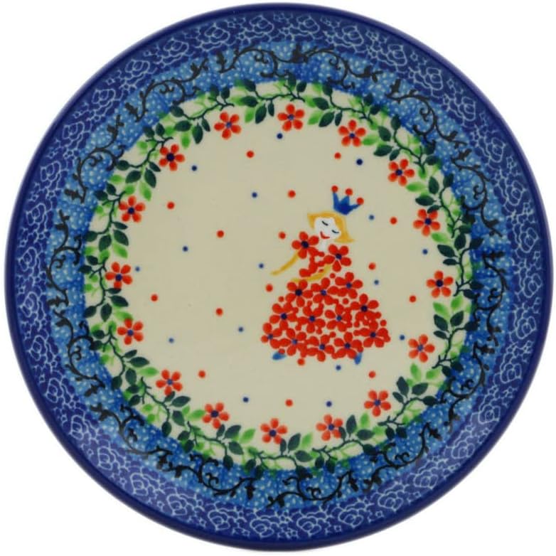 Polmedia Polish Pottery Authentic Polish Pottery Toast Plate in Princess In A Red Dress Design Handmade in Bolesawiec Poland by Ceramika Artystyczna  Certificate of Authenticity - Image 2