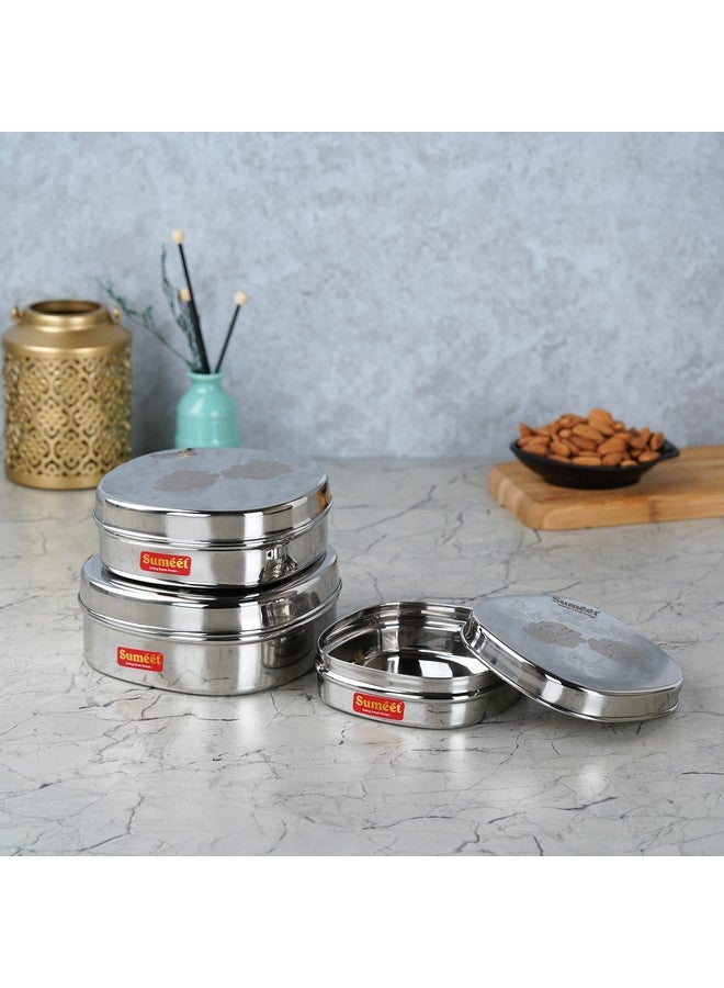 Sumeet Stainless Steel Designer Square Storage containers box/Dabba for Kitchen, Set of 3Pcs, 350ml, 600ml & 950ml, 12cm, 13.5cm & 15cm Dia, Silver - Image 5