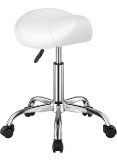 VEVOR VEVOR Saddle Stool with Wheels 450 LBS Weight Capacity Ergonomic Rolling Stool Height Adjustable Thickened PU Leather Swivel Saddle Chair for Salon Spa Massage Tattoo Clinic White 