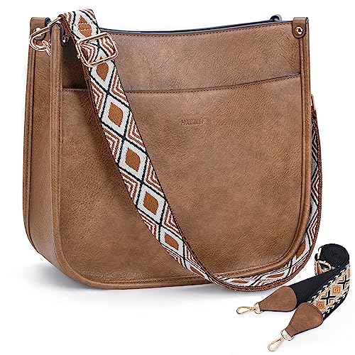 HKCLUF Crossbody Bags for Women Trendy Designer Vegan Leather Hobo Handbags With 2PCS Adjustable Guitar Strap Shoulder Bucket Bags(light tan) - Image 1