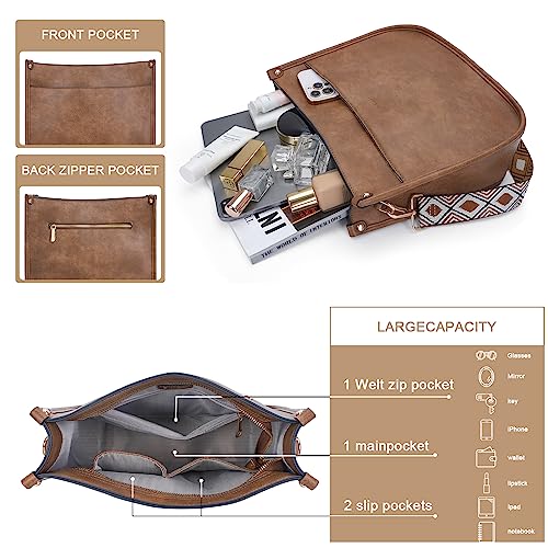 HKCLUF Crossbody Bags for Women Trendy Designer Vegan Leather Hobo Handbags With 2PCS Adjustable Guitar Strap Shoulder Bucket Bags(light tan) - Image 2