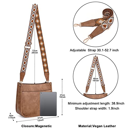 HKCLUF Crossbody Bags for Women Trendy Designer Vegan Leather Hobo Handbags With 2PCS Adjustable Guitar Strap Shoulder Bucket Bags(light tan) - Image 3