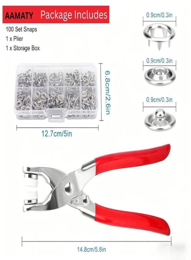AAMATY Snap Button Fastener Kit with Pliers Tool (100 Sets) – Metal Press Stud Buttons for Clothes, Leather, Bags, DIY Craft – Stainless Steel Snap Kit with Storage Box (Silver) - Image 2
