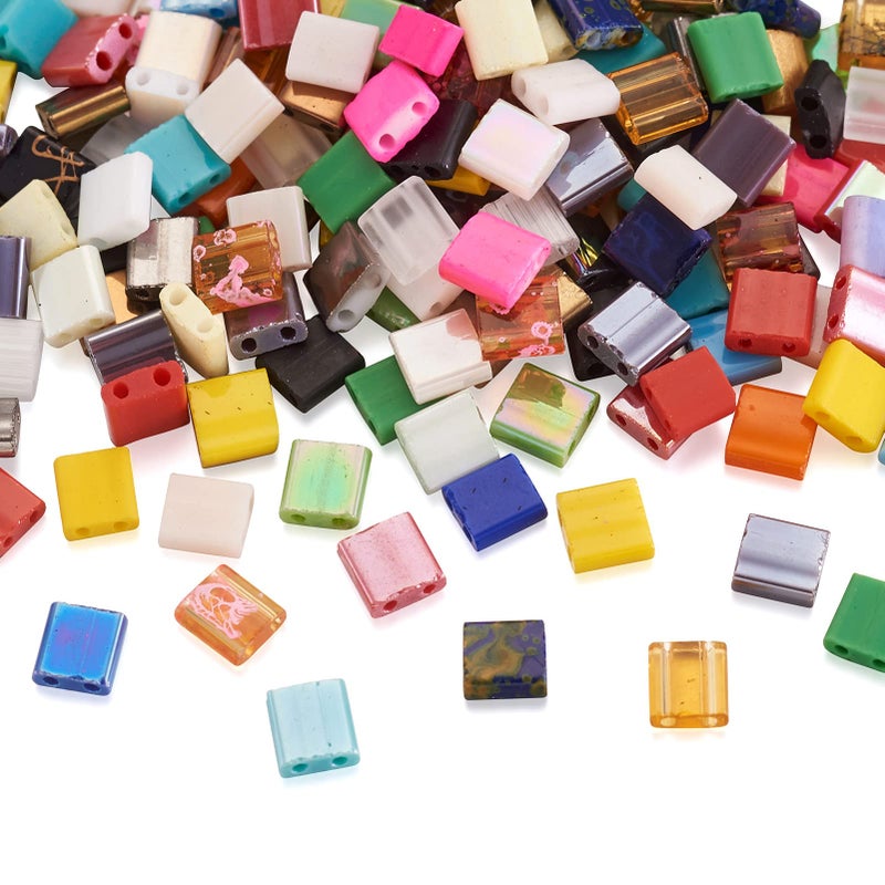 Craftdady 200Pcs 2Hole Glass Seed Beads Lustered Square Two Hole Carrier Beads 5x4555mm Random Mixed Colors for MultiStrand Jewelry Bracelet Craft Making