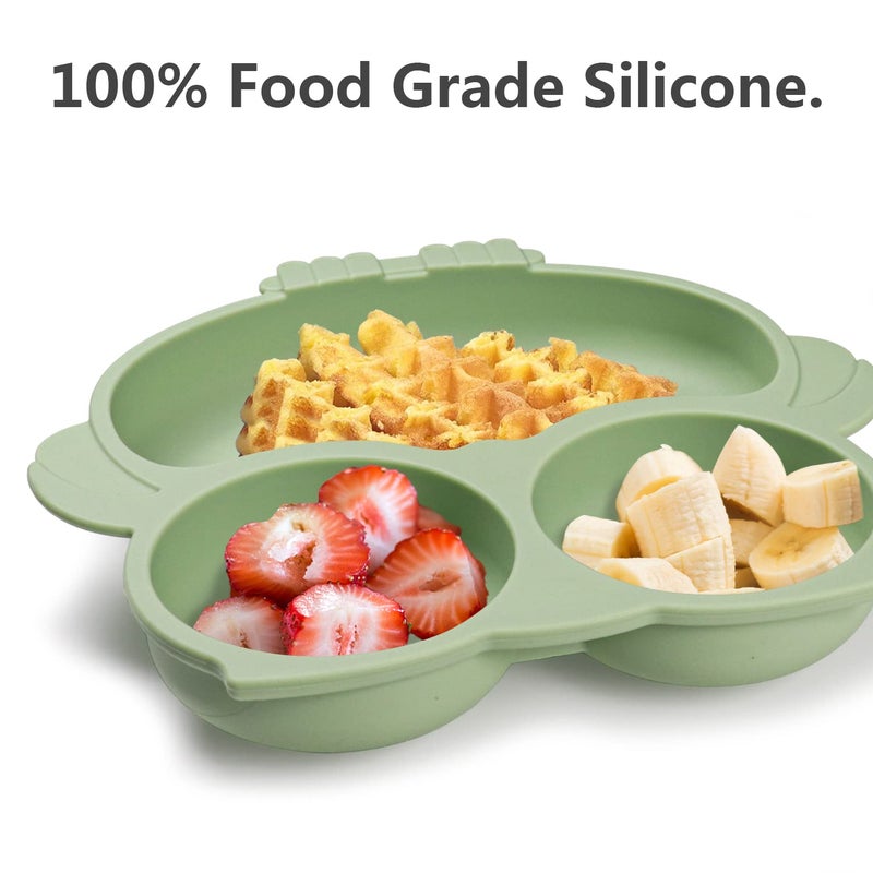 IDVVSSX Silicone Baby Plate with Suction, Owl Shape Suction Plate for Toddler Kids, Baby Toddler Divided Dish, Green - Image 3