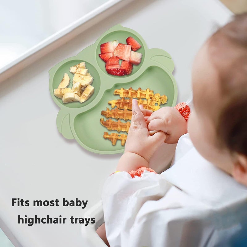 IDVVSSX Silicone Baby Plate with Suction, Owl Shape Suction Plate for Toddler Kids, Baby Toddler Divided Dish, Green - Image 4