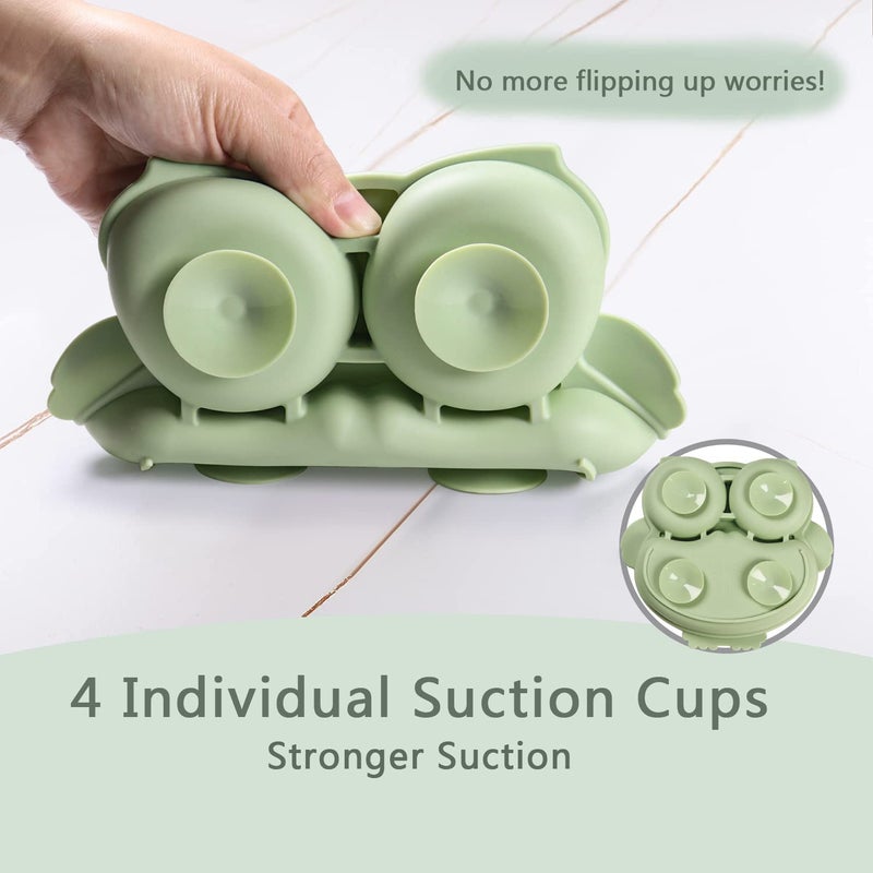 IDVVSSX Silicone Baby Plate with Suction, Owl Shape Suction Plate for Toddler Kids, Baby Toddler Divided Dish, Green - Image 2