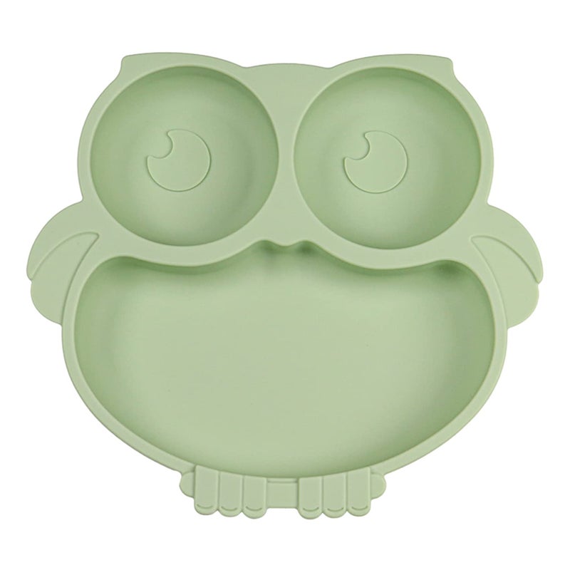 IDVVSSX Silicone Baby Plate with Suction, Owl Shape Suction Plate for Toddler Kids, Baby Toddler Divided Dish, Green - Image 1