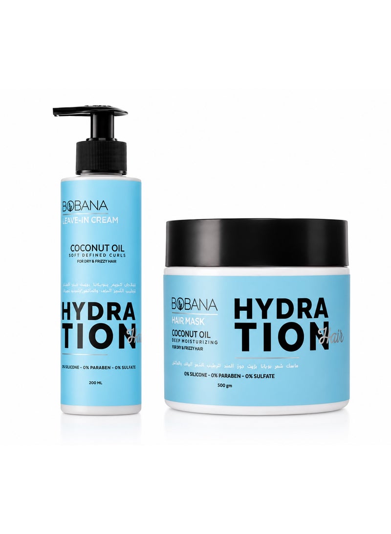 Bobana Hydration Hair Coconut Oil Set – Leave-In Cream 200ml + Hair Mask 500g