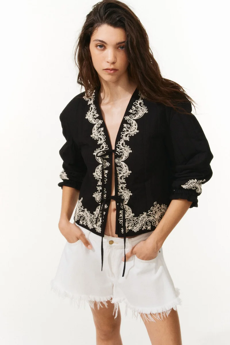 H&M Tie-front embroidered jacket