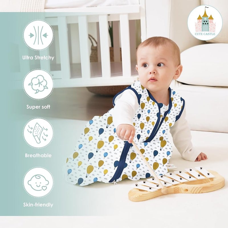 Cute Castle كيوت كاسل كيس نوم للاطفال بعمر 12-18 شهر - خفيف الوزن 100% قطن 100% بسحاب ثنائي الاتجاه TOG 0.5 يمكن ارتداؤه، ملابس نوم اساسية لحديثي الولادة، عبوة من 3 قطع (ازرق، بالونات، حيوانات) - Image 2