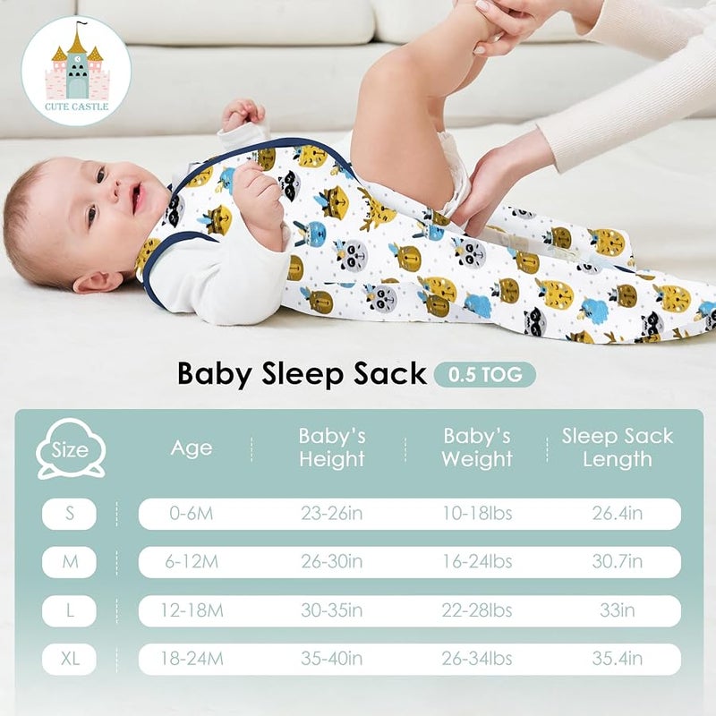 Cute Castle كيوت كاسل كيس نوم للاطفال بعمر 12-18 شهر - خفيف الوزن 100% قطن 100% بسحاب ثنائي الاتجاه TOG 0.5 يمكن ارتداؤه، ملابس نوم اساسية لحديثي الولادة، عبوة من 3 قطع (ازرق، بالونات، حيوانات) - Image 4