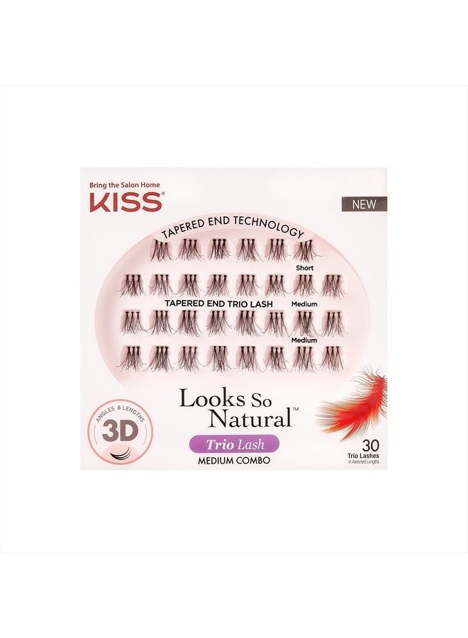 KISS Looks So Natural Trio Lash Medium Combo Pack, False Eyelashes with Tapered End Technology, 3D Lengths & Angles, Easy Grip Tray with Built-In Glue Pocket, 30 Trio Lashes in Short & Medium Lengths - Image 1
