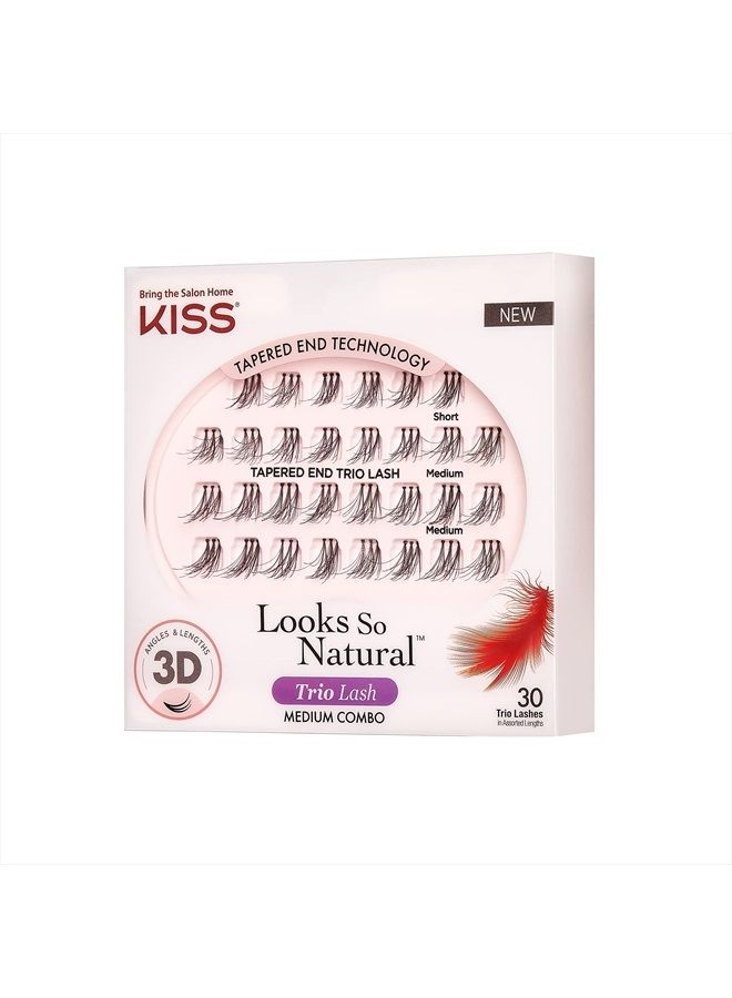 KISS Looks So Natural Trio Lash Medium Combo Pack, False Eyelashes with Tapered End Technology, 3D Lengths & Angles, Easy Grip Tray with Built-In Glue Pocket, 30 Trio Lashes in Short & Medium Lengths - Image 3