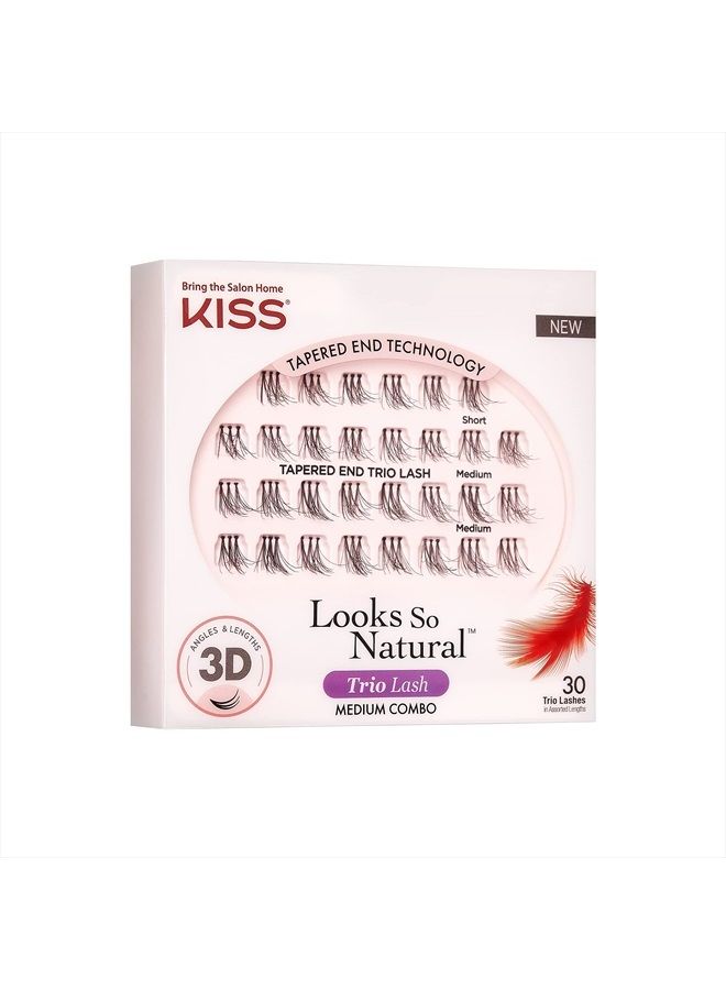 KISS Looks So Natural Trio Lash Medium Combo Pack, False Eyelashes with Tapered End Technology, 3D Lengths & Angles, Easy Grip Tray with Built-In Glue Pocket, 30 Trio Lashes in Short & Medium Lengths - Image 4