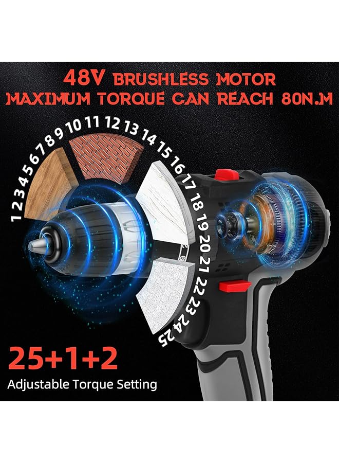 أكلو مثقاب لاسلكي 48 فولت 33 قطعة 2000 مللي أمبير بطارية ليثيوم أيون مثقاب كهربائي ومثقاب كهربائي لاسلكي مجموعة ملحقات ضوء عمل LED وشاشة مناسبة للخشب والبلاستيك - Image 2