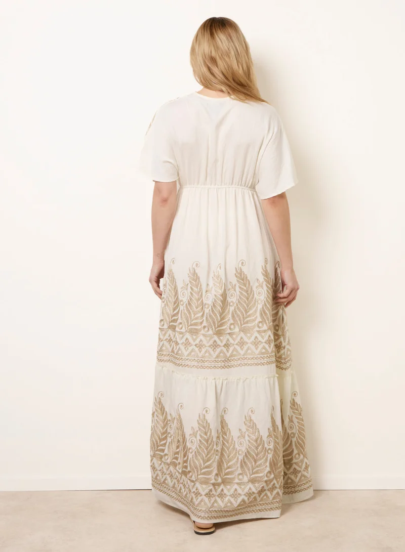 Blue Vanilla Metallic Embroidered Maxi Dress