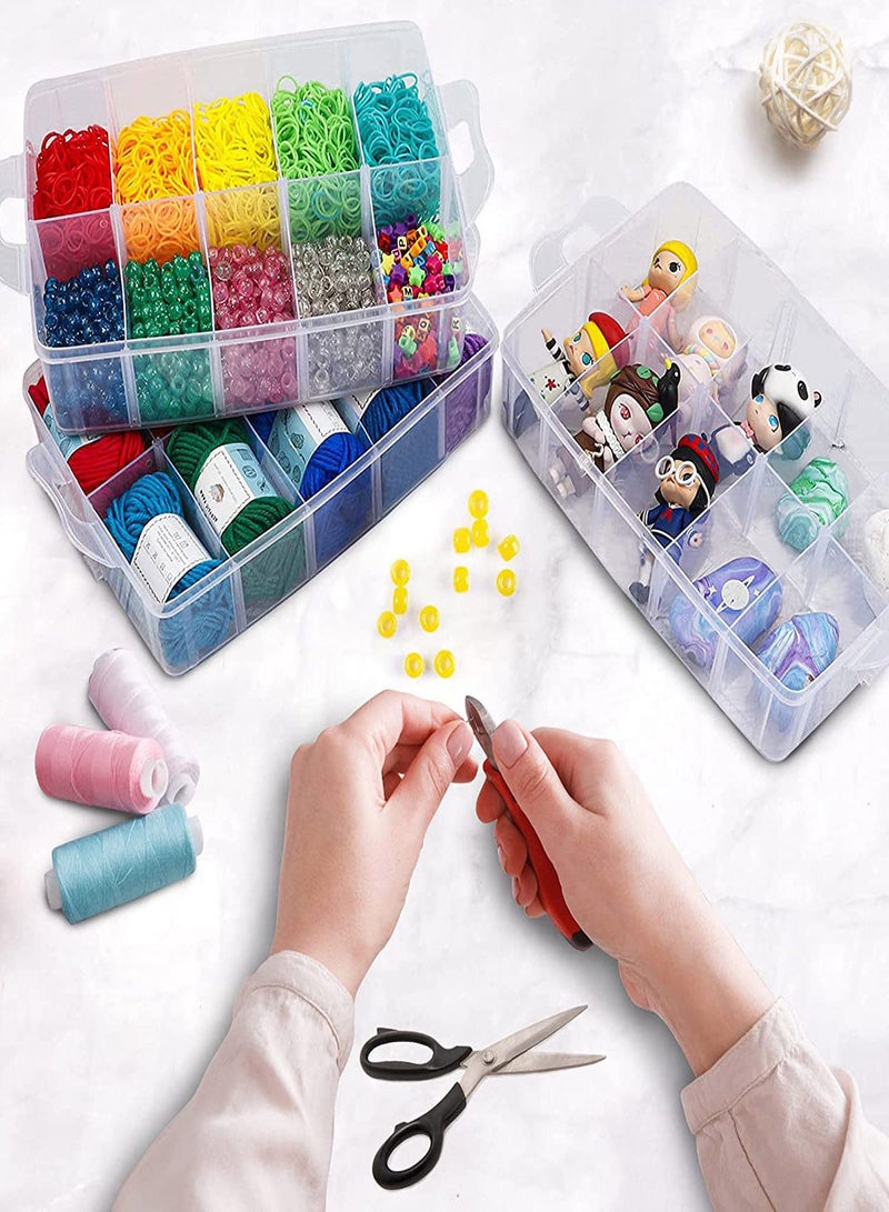 SYOSI 3-layer Stackable Craft Storage Containers, Plastic Craft Box Organizer With 30 Adjustable Compartments And Handles, Portable Beads Organizers And Storage for Arts Crafts, Toy, Washi Tapes, Nail  - Image 3