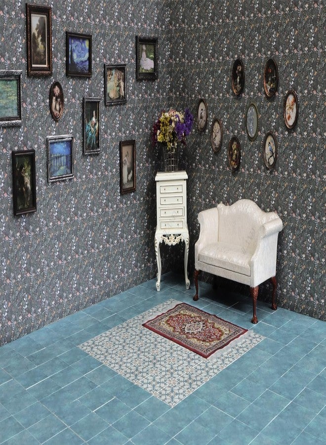 iLAND Dollhouse Flooring on 1/12 Scale 1/6 Scale, Miniature Dollhouse Accessories, 60pcs Double-Sided Dollhouse Floor Tiles (Luxury Rococo Floral & Blue Marble Tiles) - Image 4