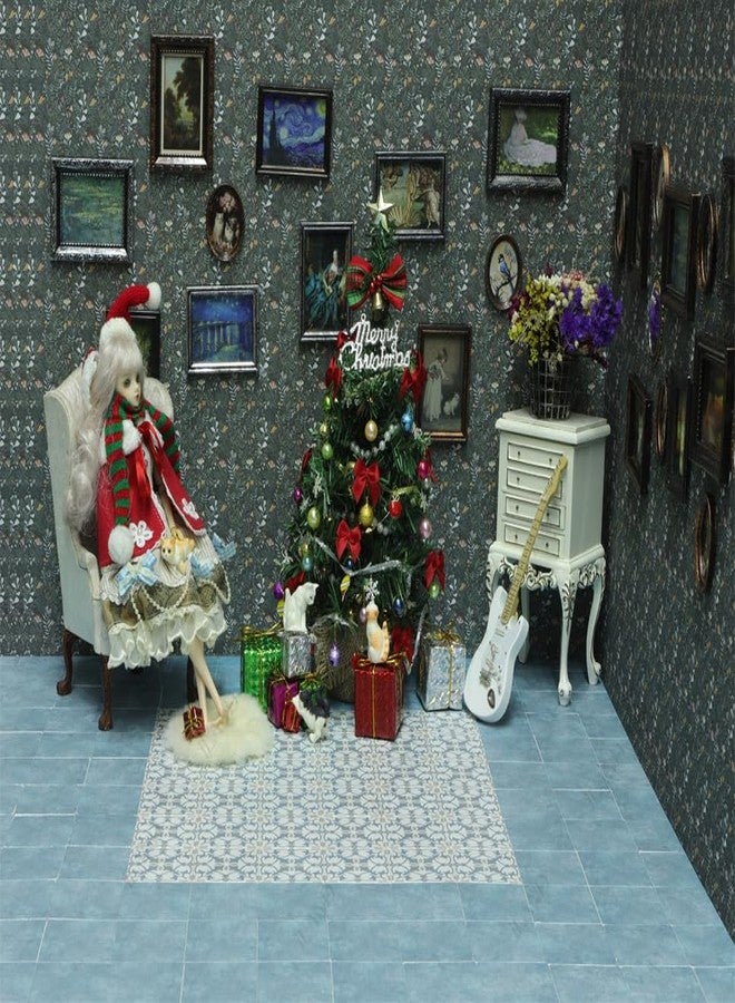 iLAND Dollhouse Flooring on 1/12 Scale 1/6 Scale, Miniature Dollhouse Accessories, 60pcs Double-Sided Dollhouse Floor Tiles (Luxury Rococo Floral & Blue Marble Tiles) - Image 3