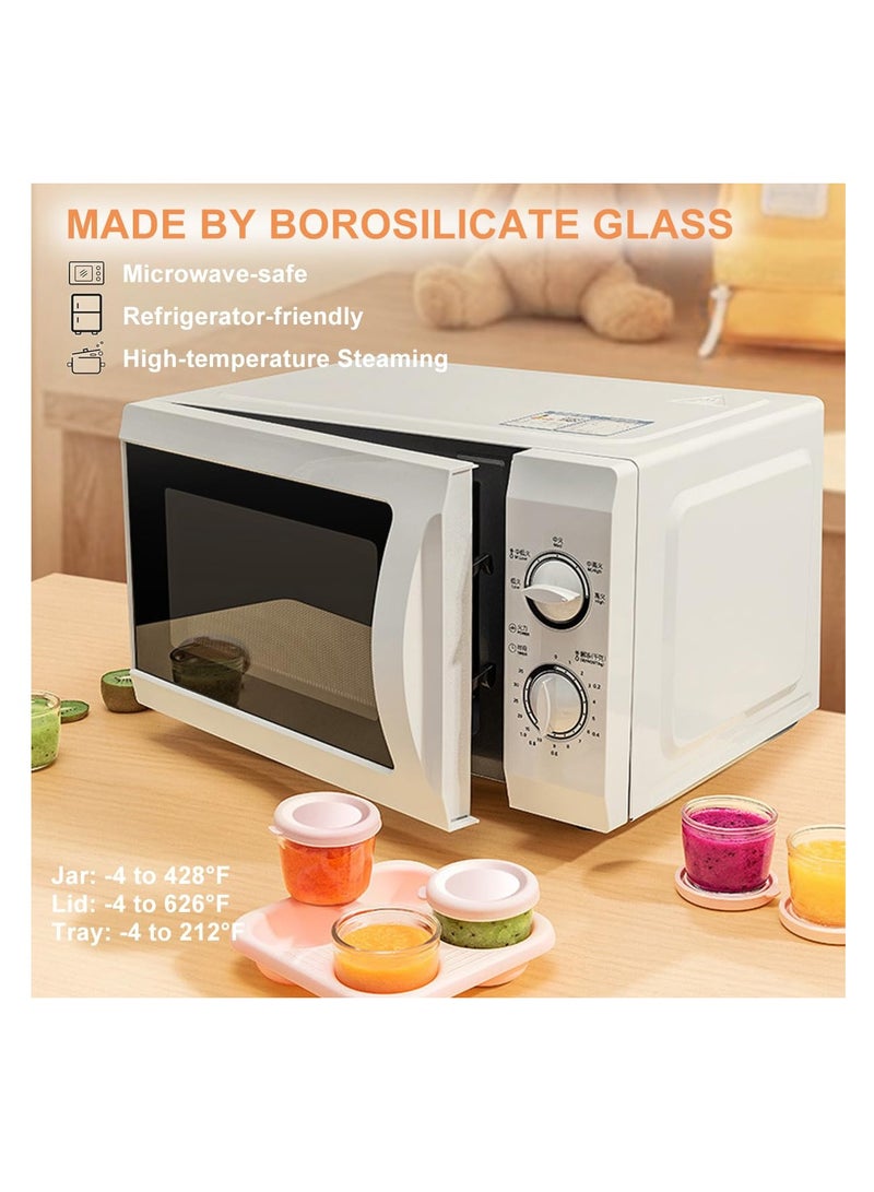 KASTWAVE Baby Food Containers, 2.6oz 75ml Set of 4 Glass Baby Food Jars, Small Food Storage Containers with Lids and Stackable Tray, BPA-Free, Leakproof & Airtight & Reusable Baby Puree Containers - Image 2