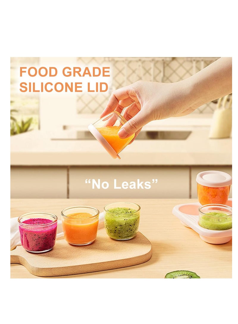 KASTWAVE Baby Food Containers, 2.6oz 75ml Set of 4 Glass Baby Food Jars, Small Food Storage Containers with Lids and Stackable Tray, BPA-Free, Leakproof & Airtight & Reusable Baby Puree Containers - Image 3