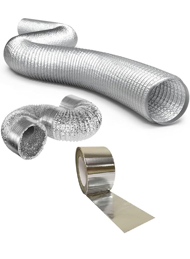 Shams 2-meter flexible aluminum exhaust hose for stoves, chimneys, and heaters, 5-inch diameter + adhesive tape roll - Image 1