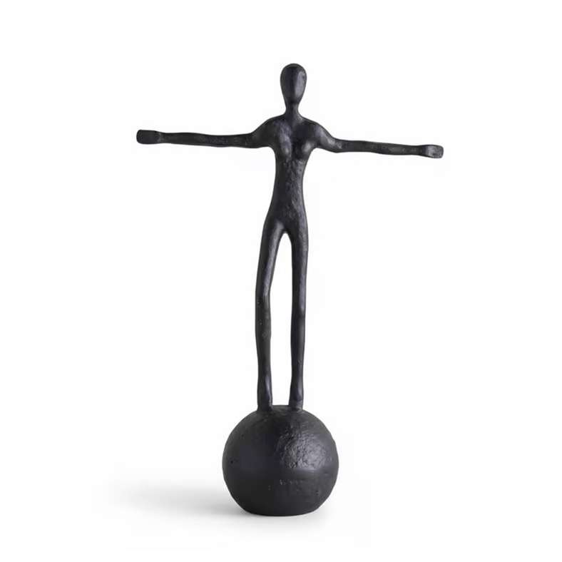 Pan Home Black Metal Man Standing On Sphere Sculpture - Image 4