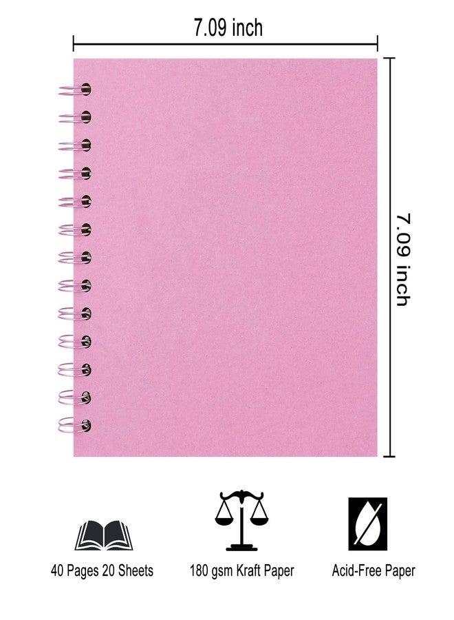 Sprsthai DIY Scrapbook Album 7x7 Inch - Hardcover Kraft Paper Photo Book, Blank Memory Scrap Book for DIY Crafts, Wedding, Anniversary, 40 Pages (20 Sheets), Pink - Image 2