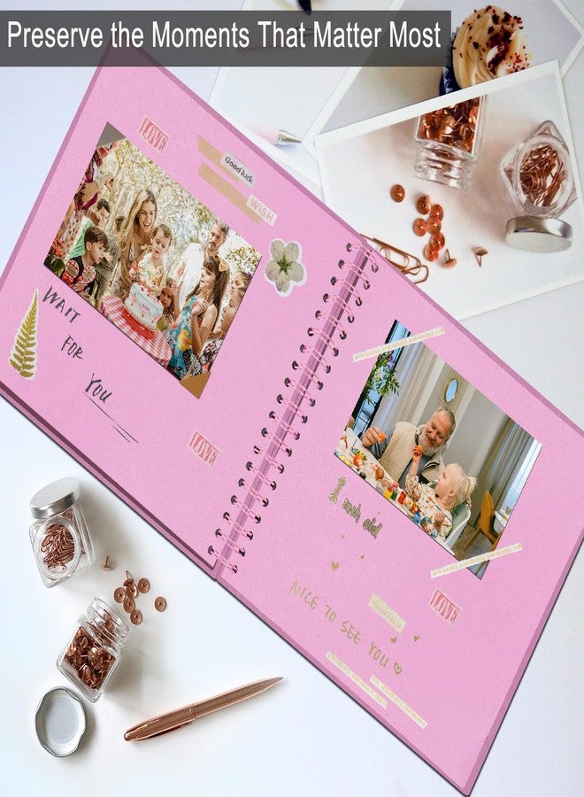 Sprsthai DIY Scrapbook Album 7x7 Inch - Hardcover Kraft Paper Photo Book, Blank Memory Scrap Book for DIY Crafts, Wedding, Anniversary, 40 Pages (20 Sheets), Pink - Image 4
