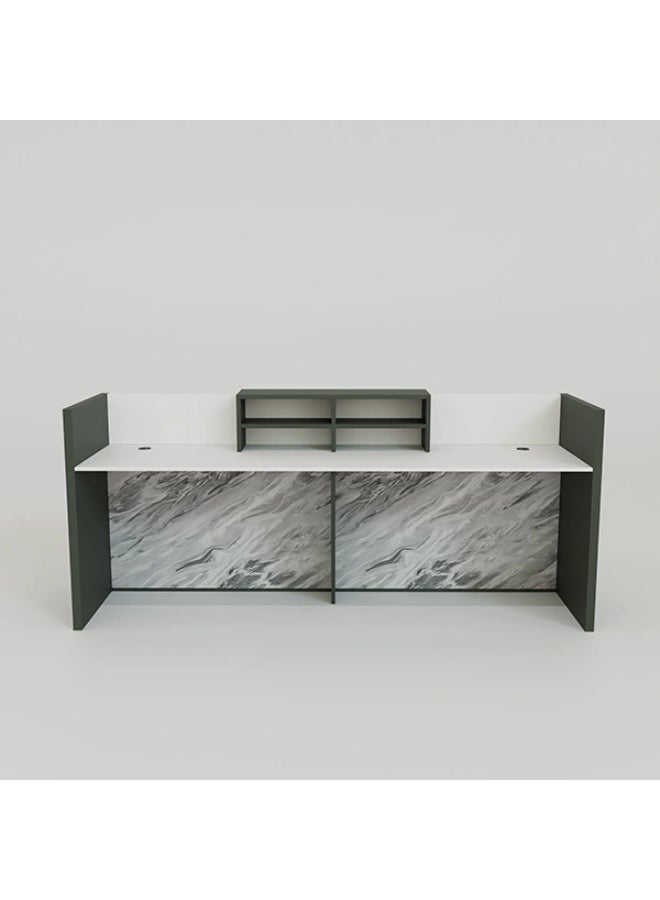 NEO FRONT FURNITURE 1.8 Meter Reception Desk – White & Gray Luxury HDF Front Desk Table for Office Lobby, Reception Area & Entryway (180 x 68 x 105 cm) LM-QT2470A - Image 4
