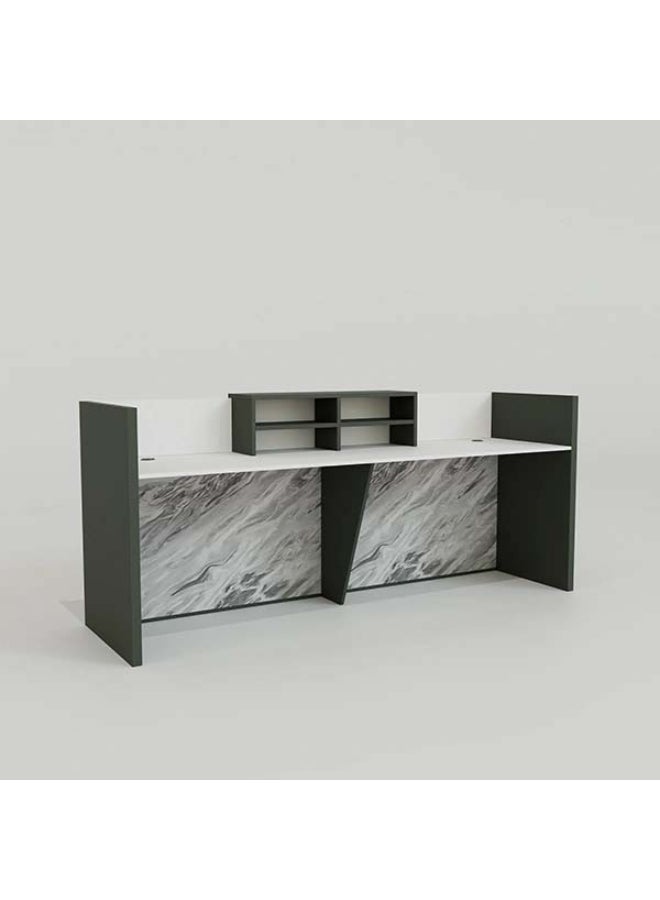 NEO FRONT FURNITURE 1.8 Meter Reception Desk – White & Gray Luxury HDF Front Desk Table for Office Lobby, Reception Area & Entryway (180 x 68 x 105 cm) LM-QT2470A - Image 5