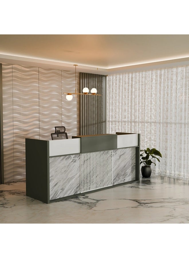 NEO FRONT FURNITURE 1.8 Meter Reception Desk – White & Gray Luxury HDF Front Desk Table for Office Lobby, Reception Area & Entryway (180 x 68 x 105 cm) LM-QT2470A - Image 2
