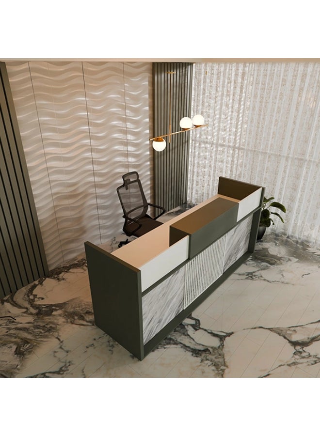 NEO FRONT FURNITURE 1.8 Meter Reception Desk – White & Gray Luxury HDF Front Desk Table for Office Lobby, Reception Area & Entryway (180 x 68 x 105 cm) LM-QT2470A - Image 1