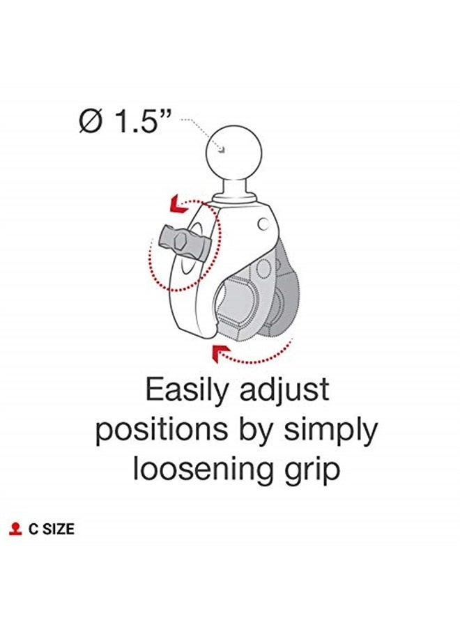 RAM Mounts RAP-400U Tough-Claw Small Clamp Ball Base with C Size 1.5" Ball for Rails 0.625" to 1.14" in Diameter - Image 3