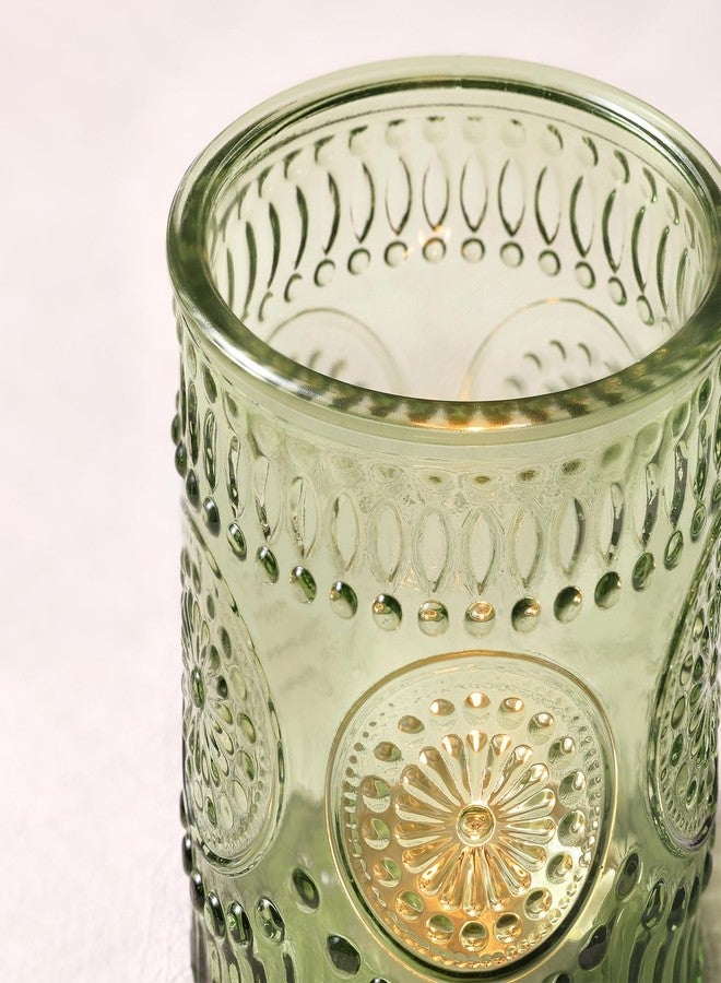 DEVI 8oz Empty Green Embossed Glass Candle Jars for Making Candles Set of 8, Bulk Empty Candle Containers, Glass Tins Making Supplies for Gifts, Wedding Decorations - Image 3