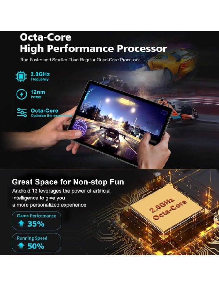 AROAQ S22 Android Tablet, 10 Inch Large Display Entertainment Tablet, 12GB RAM And 128GB ROM Full Network Learning Pad, Portable Durable Touch Pad For Study Entertainment, (Black With Keyboard And Mouse) - Image 2