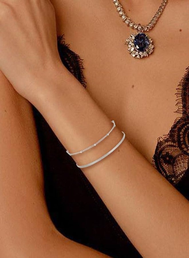 Tornito أساور ذهبية للنساء 6 قطع من تورنيتو مصنوعة من الفولاذ المقاوم للصدأ مطلية بالذهب عيار 14 قيراط، أساور سلسلة قابلة للتكديس، أساور ورقية، أساور ساتلايت، أساور فيغارو، أساور صندوق، أساور حبل، أساور على شكل عظام السمكة، مجموعة مجوهرات بطول 6.7 بوصة باللونين الفضي والذهبي - Image 5