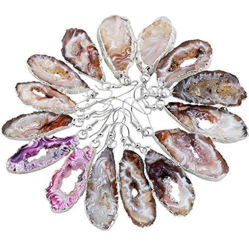 SUNYIK Natural Agate Slice Geode Druzy Dangle Earrings Silver Plated Light Color - Image 4