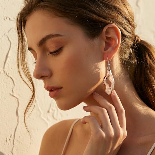 SUNYIK Natural Agate Slice Geode Druzy Dangle Earrings Silver Plated Light Color - Image 2