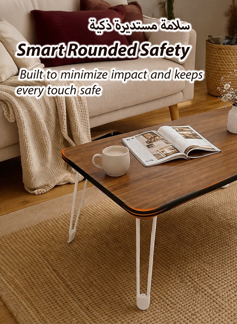 Toshionics Folding Table 60x40x30cm  - Small Foldable Coffee Table, Wooden Chabudai Low Floor Table, Portable Laptop Desk, Waterproof MDF Tabletop Wood Grain Surface with Metal Hairpin Legs, Space-Saving Furniture for Home Living Room, Small Spaces, Apartments, Dormitory, Bedspacer, Study Room, School, Work-from-Home  Small Computer Desk - Image 5