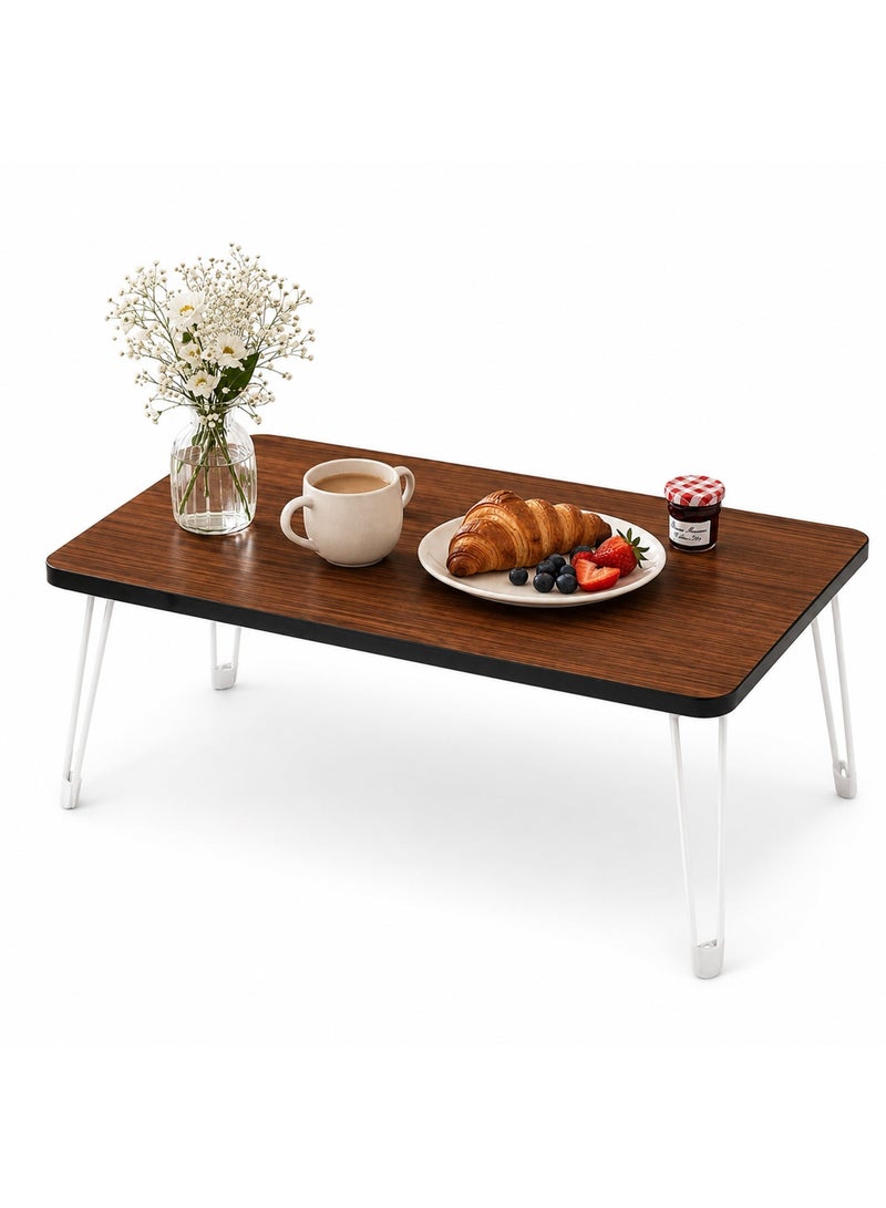 Toshionics Folding Table 60x40x30cm  - Small Foldable Coffee Table, Wooden Chabudai Low Floor Table, Portable Laptop Desk, Waterproof MDF Tabletop Wood Grain Surface with Metal Hairpin Legs, Space-Saving Furniture for Home Living Room, Small Spaces, Apartments, Dormitory, Bedspacer, Study Room, School, Work-from-Home  Small Computer Desk - Image 1