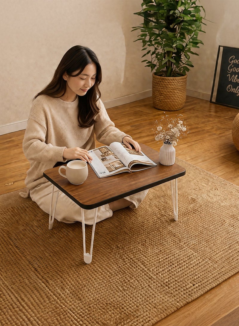 Toshionics Folding Table 60x40x30cm  - Small Foldable Coffee Table, Wooden Chabudai Low Floor Table, Portable Laptop Desk, Waterproof MDF Tabletop Wood Grain Surface with Metal Hairpin Legs, Space-Saving Furniture for Home Living Room, Small Spaces, Apartments, Dormitory, Bedspacer, Study Room, School, Work-from-Home  Small Computer Desk - Image 2