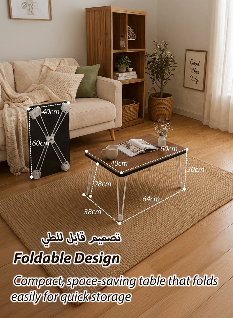 Toshionics Folding Table 60x40x30cm  - Small Foldable Coffee Table, Wooden Chabudai Low Floor Table, Portable Laptop Desk, Waterproof MDF Tabletop Wood Grain Surface with Metal Hairpin Legs, Space-Saving Furniture for Home Living Room, Small Spaces, Apartments, Dormitory, Bedspacer, Study Room, School, Work-from-Home  Small Computer Desk - Image 3