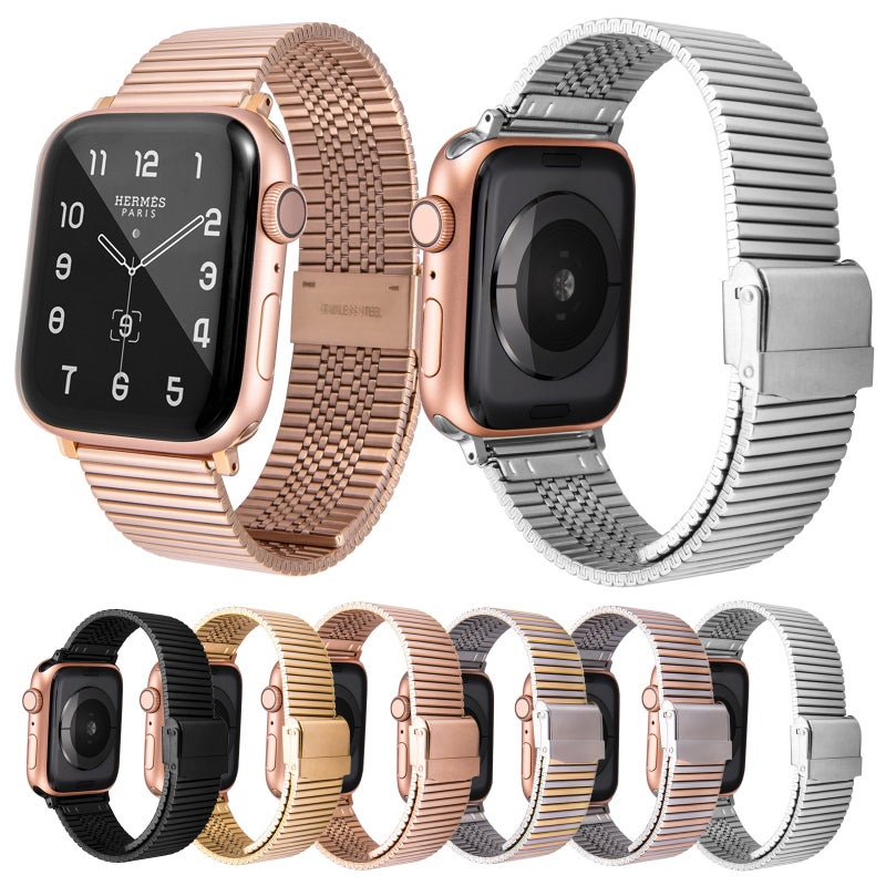 Multi-baht Steel Watch Band For Apple Watch Series 9&8&7 41mm / SE 3&SE 2&6&SE&5&4 40mm / 3&2&1 38mm(Steel Between Gold)