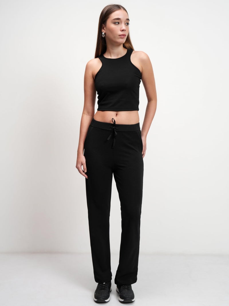 Tokyo Talkies Women Chic Crop Top & Drawstring Trousers Co-ord Set | Shoulder Strap | Stylish | Perfect for Casual Outings & Vacations - Image 4