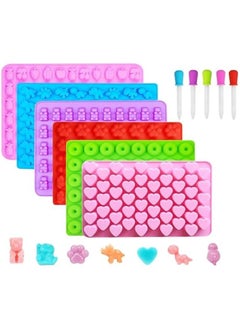 Durku Bear Candy Molds, 6 Pack Gummy Molds with 5 Droppers, Non-stick Silicone Candy Molds Include Mini Dinosaur, Bear, Hearts, Mini Donut cat's claw and fruit